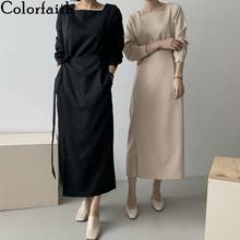 Colorfaith-vestidos de otoño e invierno para mujer, ropa con cuello cuadrado y cordones, Vintage, elegante, estilo coreano, salvaje, largo de mujer DR1282, novedad de 2020 2024 - compra barato