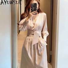 AYUNSUE Korean Woman Dress 2021 Spring Autumn Sweet High Waist Dress Elegant Long Slim Dresses for Women Vestido De Mujer 2024 - buy cheap