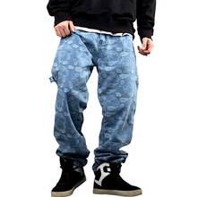 Мода размера плюс прямые джинсы, Мужские повседневные джинсовые штаны Свободные шаровары уличная шаровары в стиле хип-хоп джинсы размера плюс мужская одежда 2024 - купить недорого