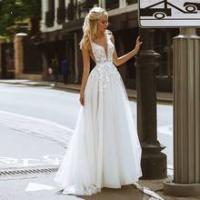 Boho Pearls Wedding Dresses V-Neck Appliques Lace A-Line Tulle Bridal Gowns Beach Simple Bridal Dress Vestidos De Novia 2021 2024 - buy cheap