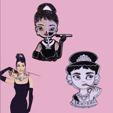 Audrey Hepburn Smoking Stick Badge Breakfast At Tiffany's Brooch Dress In Black Beauty Woman Classic Pins 2024 - buy cheap