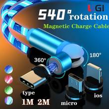 Ugi-cabo magnético 3 em 1 com rotação 360 °, fluxo de luz led, micro usb tipo c, usb, para iphone, samsung, htc, htc 2024 - compre barato