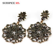 Sunspicems Fashion Antique Gold Big Drop Earrings Bohemia Women Gray Crystal Flower Vintage Wedding Accessories Turkish Jewelry 2024 - buy cheap