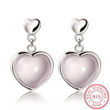 Brincos femininos de prata esterlina 925, pedra de hibisco natural, cristal rosa, coração, brincos pendurados para mulheres 2024 - compre barato