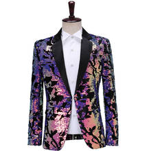 Fashion Purple Colorful Sequins Blazer Masculino Slim Fit Men Suit Jacket Stage Singer Costume Shiny Blazers Party Wear DT1475 2024 - buy cheap
