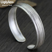Uglyless-brazalete de plata fina 999 para mujer, joyería personalizada, ancho y ajustable, étnico, cepillado, hecho a mano 2024 - compra barato