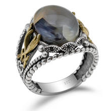 Мужское серебряное кольцо 925 пробы, мужское кольцо в стиле панк из натурального камня и лозы 2024 - купить недорого