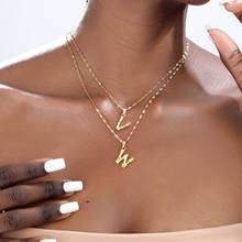 Золото из нержавеющей стали Bamboo 26 букв алфавита, A-Z минималистский первоначальный, массивное ожерелье с подвеской модное ювелирное изделие, подарок на Рождество 2024 - купить недорого