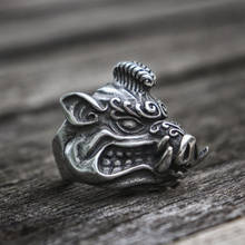 EYHIMD Wild Boar Stainless Steel Men Rings Sus Scrofa Biker Ring Animal Jewelry 2024 - buy cheap