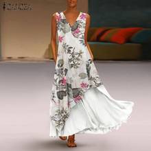 ZANZEA Women Sundress Summer Bohemian Floral Printed Maxi Long Dress Femme V Neck Sleeveless Patchwork Beach Vestido Sarafans 2024 - buy cheap