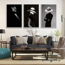 Black and White Minimalist Figure Canvas Painting Fashion Hat Elegant Woman Poster Wall Art Pictures for Living Room Home Decor 2024 - buy cheap