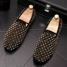Luxury Designer Men Flats Glittering Rivet Spike Pointed Toe Nightclub Dress Shoes Slip On Male Homecoming Loafers 36 2024 - buy cheap
