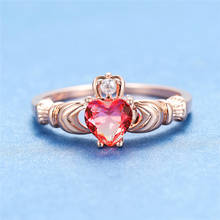 Anel de compromisso de noivado feminino, anel cheio de ouro rosa com zircônia claddagh para mulheres, joias para casamento 2024 - compre barato
