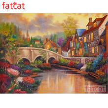 Fatcat 5d faça você mesmo pintura de diamante paisagem completa quadrada bordado de diamante paisagem panorâmica campo ponte mosaico bordado decoração de casa ae1593 2024 - compre barato