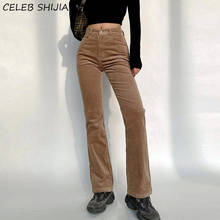 SHIJIA-pantalones de campana de pana para mujer, parte inferior de Brwon de cintura alta, ropa Vintage 2xl, Primavera, Y2k 2024 - compra barato