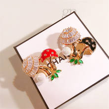 OKILY Lovely Red Enamel Mushroom Brooches Pin Fashion Plant Broochpins with Pearl Summer Dress Hat Decoration Jewelry 2021 2024 - buy cheap