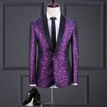 Blazer masculino elegante com um botão, blazer extragrande com estampa floral roxo 2024 - compre barato