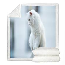 Cobertor de pelúcia para crianças, cobertor de pelos de gato branco marrom, fofo, animais, cobertor de lã, macio, quente, infantil, para meninos, cama, sofá 2024 - compre barato