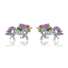 FDLK   Unique Charming Jewelry CZ Crystal Unicorn Earrings for Women Girls Cute Animal Small Earrings Wedding Gift 2024 - buy cheap
