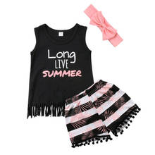 Cute Summer Kid Girls Clothes Sets Fashion 2Pcs Kids Tassel Sleeveless Letter Tank Top and Shorts Headband Outfits 2024 - buy cheap