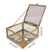 Square Gold Brass Glass Ring Trinket Box Lace Edged Wedding Ring Box Clear Glass Jewelry Box Tabletop Home Organizer 2024 - buy cheap