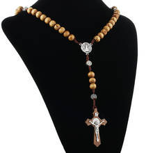 Religioso de madera Cruz Antigua Rosario colgante collares Jesús Santo Benedicto collar de cuentas para hombres mujeres joyería regalos collar 2024 - compra barato