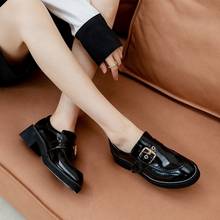 New Spring/Autumn Women Loafers Round Toe Chunky Heel Pumps Patent Leather Square Button Solid Casual Women Shoes Platform Shoes 2024 - buy cheap
