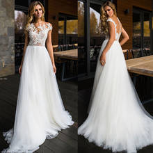 Beach Boho Wedidng Dress 2019 Elegant Lace with Tulle white Ivory Bridal Gown Cap Sleeve illusion A-line Party Robe de mairee 2024 - buy cheap