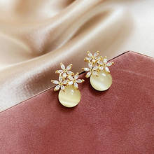 Exknl Fashion Weddings Stud Earrings for Women Round Crystal Gold Color Stone Flower Korean Earrings Women Party Jewelry 2020 2024 - buy cheap