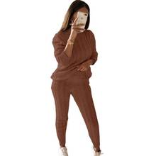 2020 Two Pieces Sets Casual Long Sleeve Autumn Winter Knitted Sweater Pullover Tops And High Waist Long Pant Tracksuit Sets 2024 - buy cheap