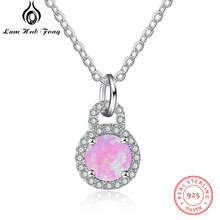 Romantic 925 Sterling Silver Round Necklace Pink Opal Stone Necklace for Women Clear CZ Necklace Fine Jewelry (Lam Hub Fong) 2024 - buy cheap