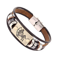 12 Constellations Men Bracelet Cuff Leather Alloy Zodiac Signs Man Casual Punk Bracelets FS99 2024 - buy cheap
