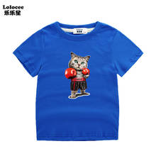 Camisetas divertidas de gato de boxeo para niños, camisetas de manga corta de gato de dibujos animados, ropa de verano, camiseta 2024 - compra barato