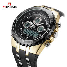 MIZUMS-reloj deportivo de cuarzo para hombre, cronógrafo electrónico de doble movimiento, con banda de Gel de sílice, resistente al agua, esfera grande, 8016 2024 - compra barato