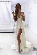 Женское вечернее платье, белое шифоновое платье на бретелях-спагетти, с V-образным вырезом и разрезом, трапециевидного силуэта, 2020 2024 - купить недорого
