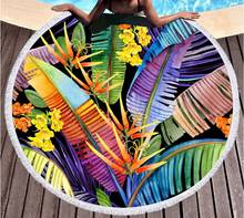 As plantas tropicais imprimiram toalhas de praia redondas microfiber feitas toalha de praia com tassle em torno da esteira do piquenique da ioga 2024 - compre barato