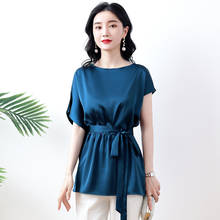 Plus Size Women Satin Silk Blouse Long Shirt Office Ladies Fashion Loose Bandage Work Shirt Elegant Casual New Female Tops 2024 - buy cheap