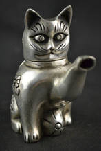 Chinese Collectible Decorate Old Tibet silver carving cat Lucky tea pot 2024 - buy cheap