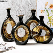 Vaso de cerâmica dourado americana chapeado, decoração de escritório, vaso de flor oco, arranjo de porcelana, móveis para casa 2024 - compre barato