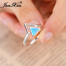 Anéis geométricos triangulo azul branco, opala de fogo, para mulheres e homens, cor de prata, simples, aliança de casamento, promessa, joia de anel de noivado 2024 - compre barato