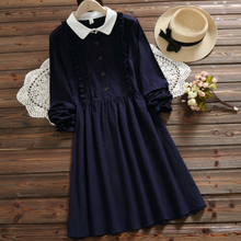 Blue Pink Mori Girl Dress Women Long Sleeve Cotton and Linen Vintage Dresses Ruffles Solid Color Vestidos S-XXL DA569 2024 - buy cheap