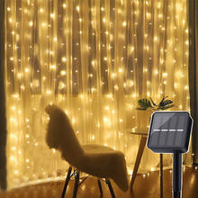Cortina de luces LED solares para ventana, guirnalda de luces alimentada por energía Solar para exteriores, jardín, Navidad, boda, fiesta, luz parpadeante, 200/300LED 2024 - compra barato