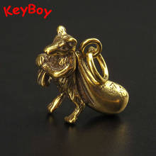 Retro Brass Gold Money Bag Rat Lucky Keychain Pendants Copper Zodiac Animal Mouse Key Chain Rings Hanging Decorations Jewelry 2024 - buy cheap