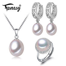 Fenasy geométrica pérola conjuntos de jóias natural pérola brincos 925 prata esterlina pingente colar para as mulheres moda bonito anel 2024 - compre barato