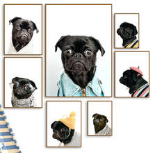Black Fashion Pug Glasses Hat Nordic Posters And Prints Wall Art Canvas Painting Animal Wall Pictures For Baby Kids Room Decor 2024 - buy cheap