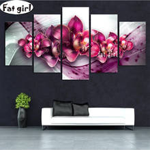 Pintura de diamante 5D Diy, cuadro de orquídeas Rojas, punto de cruz, Kit multimódulo, bordado de diamantes, mosaico, imagen de flores, 5 paneles 2024 - compra barato