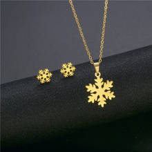 Women's Snowflake Necklace Earrings Set Dubai Gold Color Stainless Steel African Indian Wedding Jewelry Sets for Women Girls 2024 - buy cheap