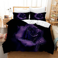 Conjunto de cama com rosas roxo escuro romântico mew flores edredon edredon cama de linho duplo queen king tamanho único 2024 - compre barato