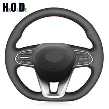 Cubierta de volante de cuero Artificial, costura a mano, color negro, para Hyundai Santa Fe 2019 2024 - compra barato