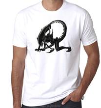 Camiseta alienígena 100% algodão masculina, camiseta branca de manga curta com gola redonda e estampa engraçada, para homens 2024 - compre barato